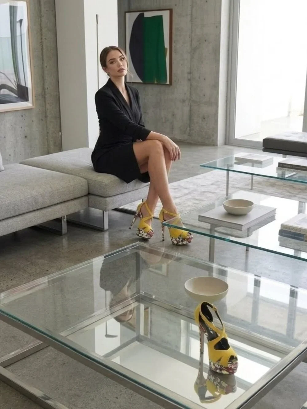 Yellow Stiletto Platform Ankle Strap Peep Toe Sandals